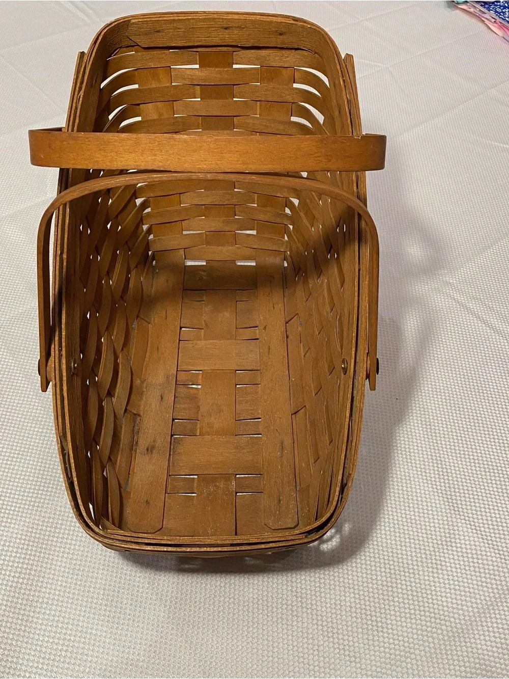 Longaberger Brown Woven Basket Tote with Top Handle